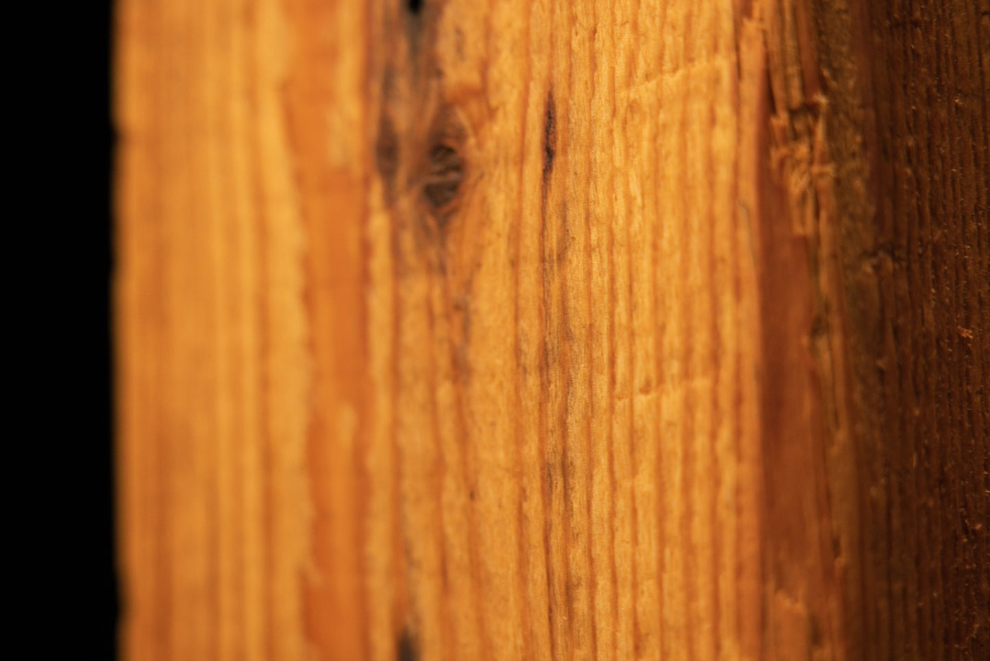 Close-up focus on a small organic knot embedded within the rich golden grain of a climate-proof B2B architectural centerpiece.   