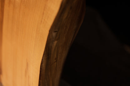 Close-up capturing a smooth botanical corner arc that showcases warm golden wood chatoyancy on an elite architectural monolith.   