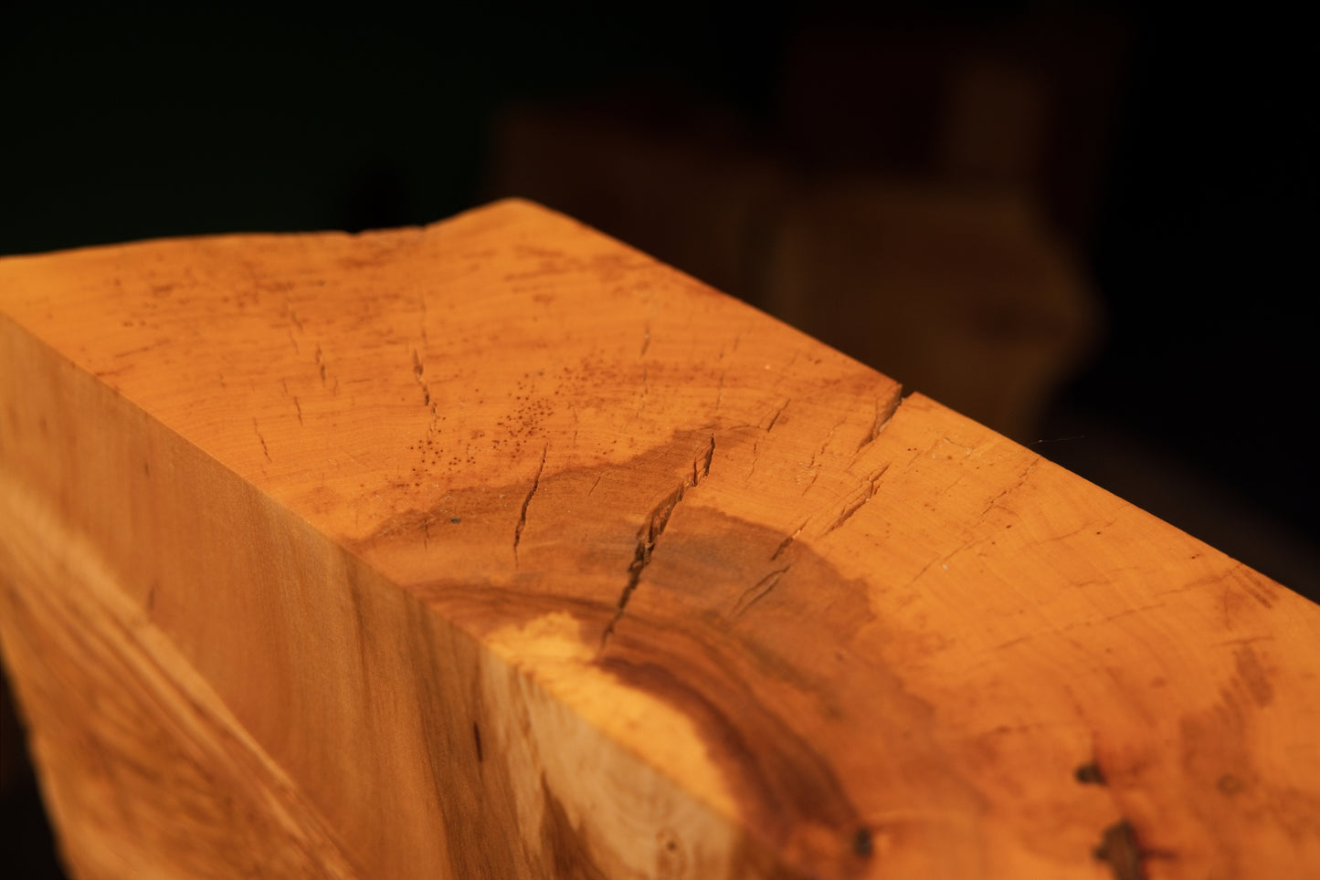 Macro photography of natural hairline surface cracks perfectly stabilized within the flat top cut of a commercial structural timber.   