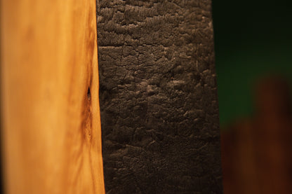 Detailed close-up showing bright vertical golden grain terminating sharply against the dark textured side of a heritage block.[cite: 3, 4]