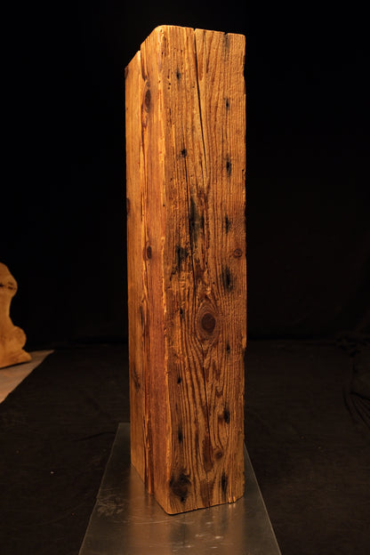 Angled full profile of a completely stabilized interior timber element displaying rich golden hues and distinct dark knots. 
