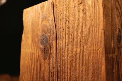 Macro focus on pristine straight vertical grain running along the flat cut face of a biophilic architectural centerpiece. 