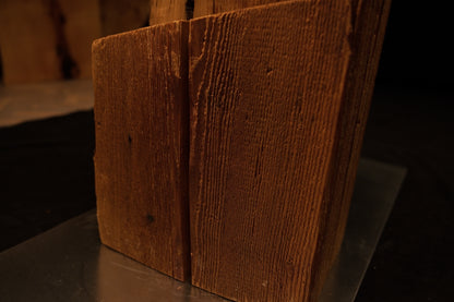Angled close-up of precision angled top cuts on a split architectural timber element designed for luxury interior spaces. 