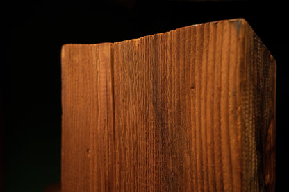 Macro view of the flat horizontal top cut meeting tight vertical grain fibers on an epoxy-free architectural beam block. 